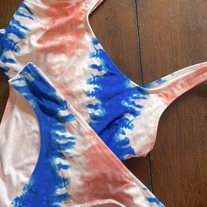 Aerie Swim Blue and Peach Tie-Dye